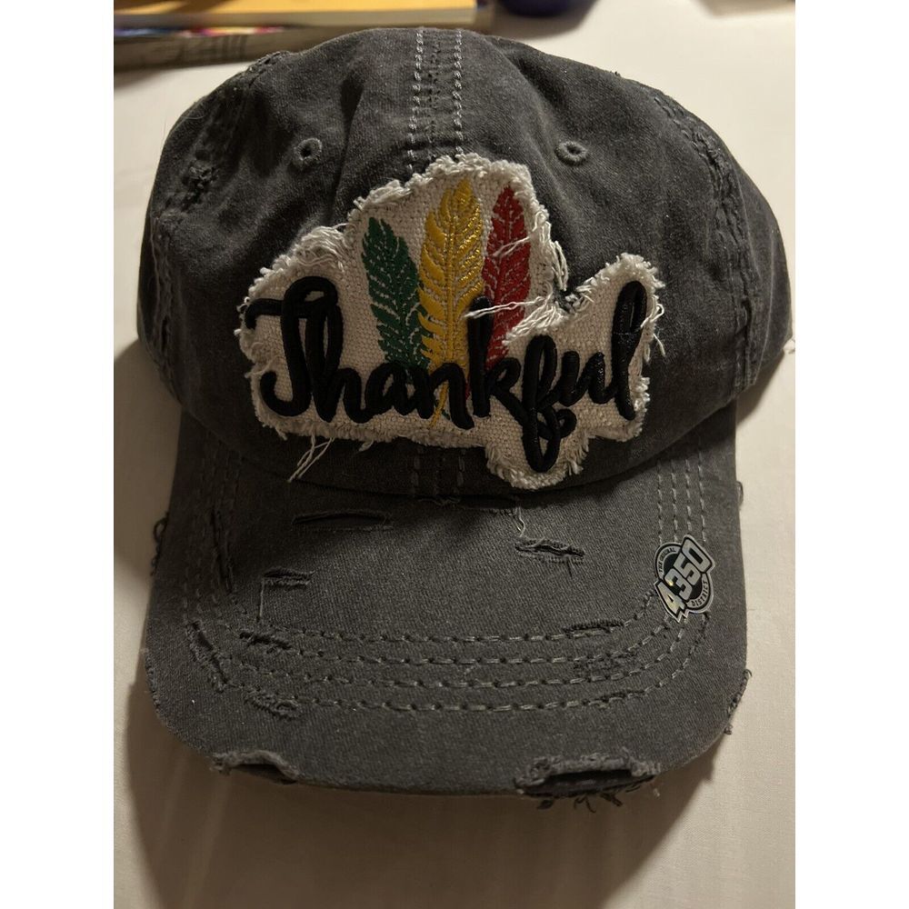 Black Thankful Washed and Distressed Baseball Cap